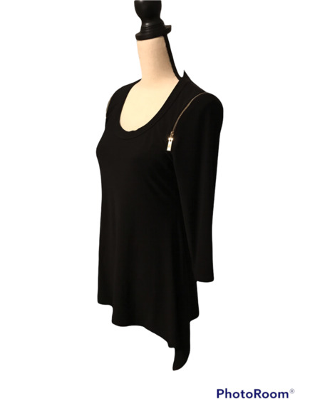Chaus New York Black Tunic, Longer on Sides, Zipper on Shoulder, Size S - Picture 2 of 6